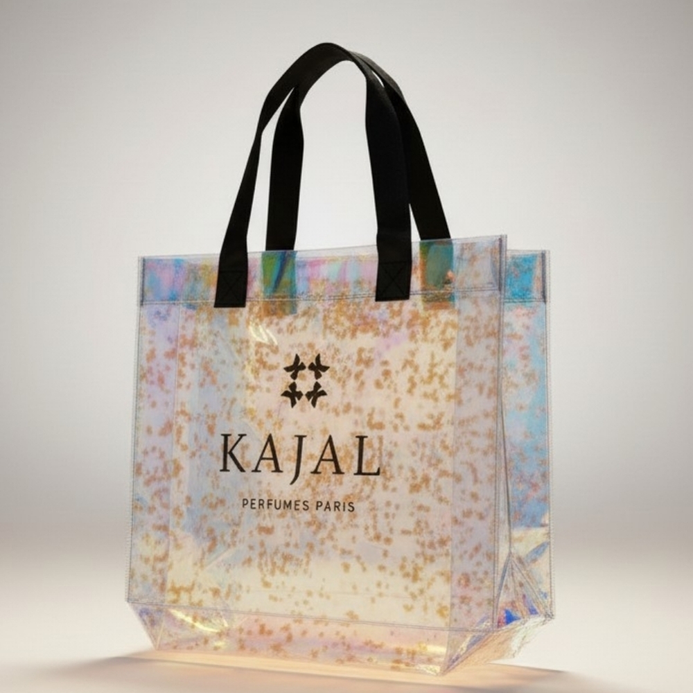 BUNDLE 2 Kajal Perfume Paris Iridescent Tote Bags Silver Reflective - Picture 2 of 11